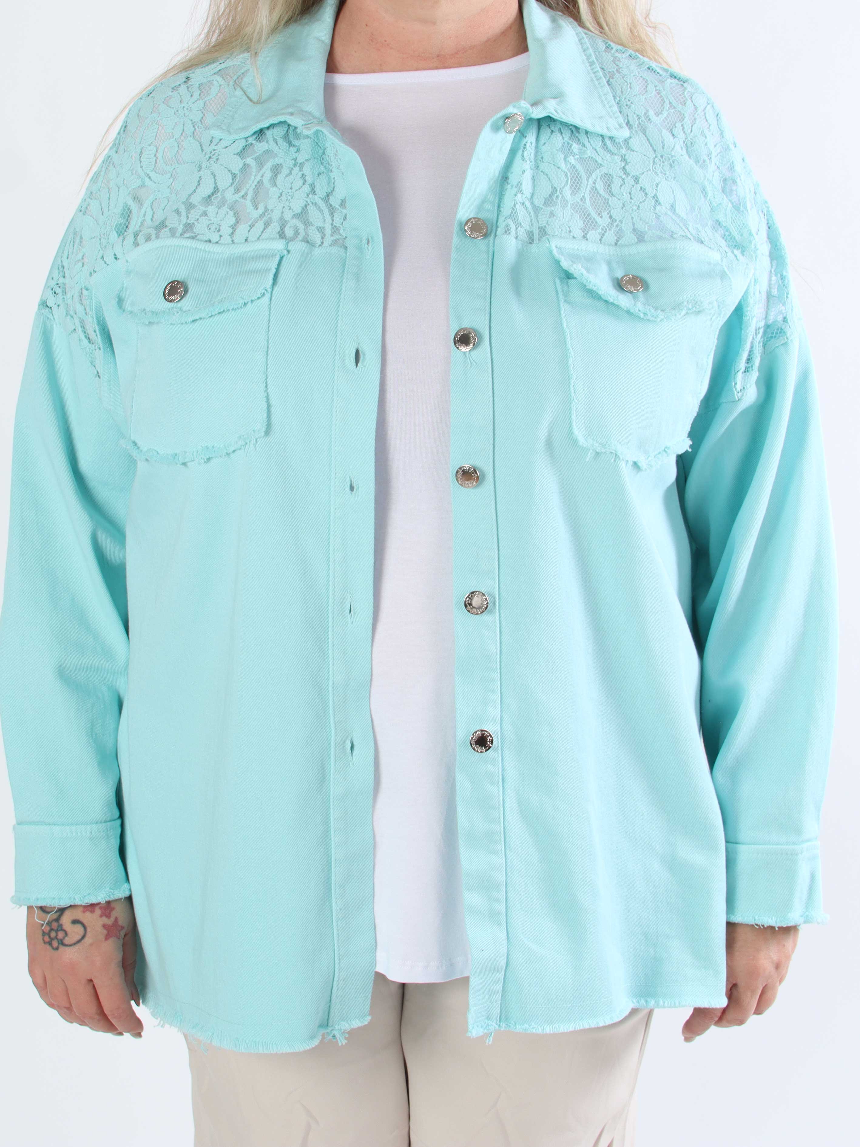 Scarlett - Plus size denimjakke med blonde på skuldrene